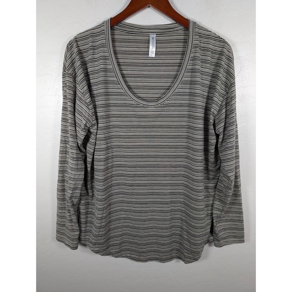 Athleta‎ Top Women's Large Cloudlight Stratus  Black White Striped Long Sleeve